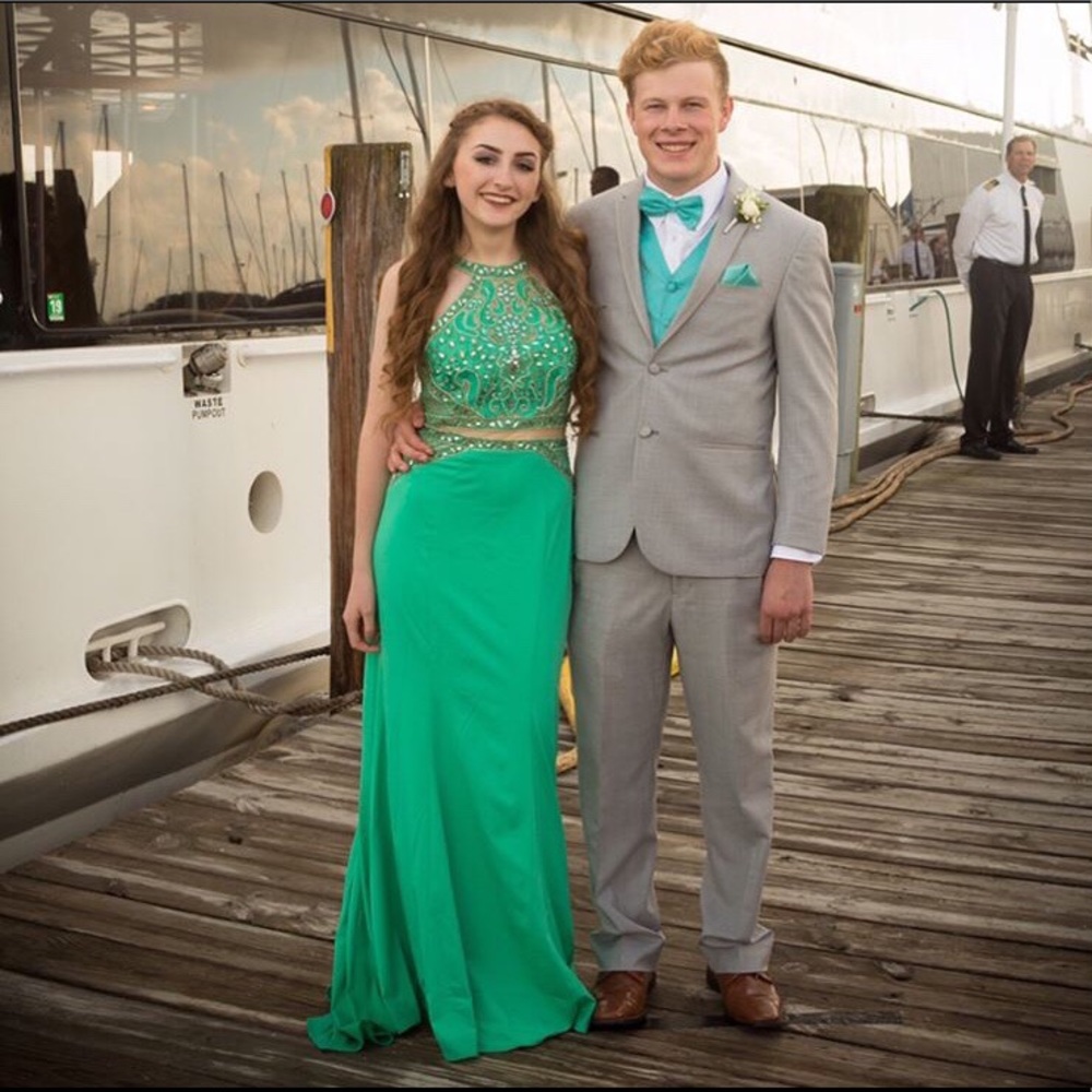 Camille la Vie Sea Foam Prom Dress